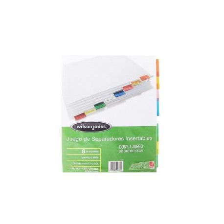 SEPARADOR PARA CARPETA ACCO WILSON JONES P4732 CON 8 DIVISIONES TAMAÑO CARTA COLORES TRASLUCIDOS