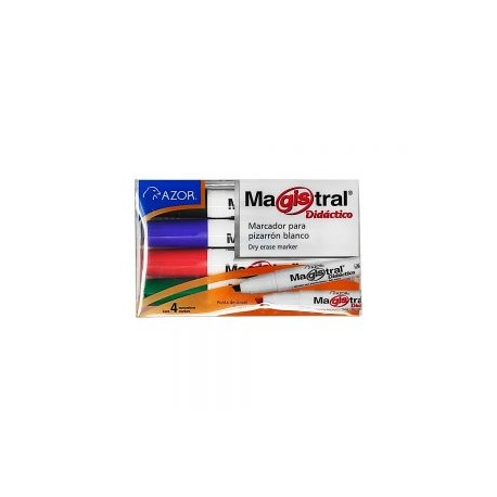 MARCADOR PARA PIZARRON AZOR MAGISTRAL DIDACTICO 8354 PAQUETE 4 PIEZAS VARIOS COLORES PUNTA CINCEL