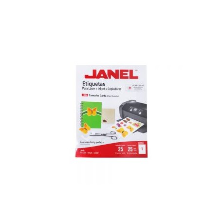 ETIQUETA ADHESIVA PARA LASER JANEL J5165 PAQUETE CON 25 PIEZAS BLANCAS 21.6 CTM X 27.9 CTM