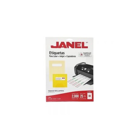 ETIQUETA ADHESIVA PARA LASER JANEL J-5267 CON 25 HOJAS BLANCO TAMAÑO CARTA 1.3 X 4.5 CENTIMETROS