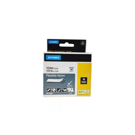 CINTA PLASTICA DYMO 18488 NEGRO BLANCO NYLON 12 MILIMETROS X 3.5 METROS