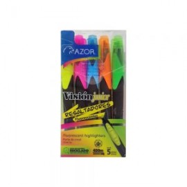 MARCADOR DE TEXTO AZOR VISION JUNIOR 2825 PAQUETE CON 5 PIEZAS COLORES NEON PUNTA CINCEL
