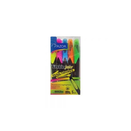 MARCADOR DE TEXTO AZOR VISION JUNIOR 2825 PAQUETE CON 5 PIEZAS COLORES NEON PUNTA CINCEL
