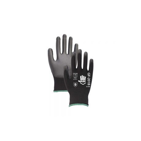 GUANTE TEJIDO DE POLIESTER GISA FLEX GF-201B NEGRO CON PALMA DE POLIURETANO TALLA 10