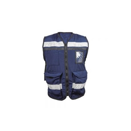 CHALECO BRIGADISTA TRUPER CHS-900AM UNITALLA COLOR AZUL MARINO CON CINTAS REFLEJANTES DE 2 PULGADAS