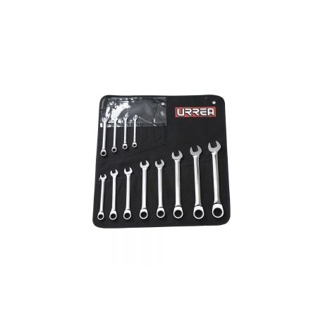 JUEGO DE LLAVES COMBINADAS URREA 1201MCM PAQUETE CON 15 PIEZAS DE MATRACA METRICAS 5/16”