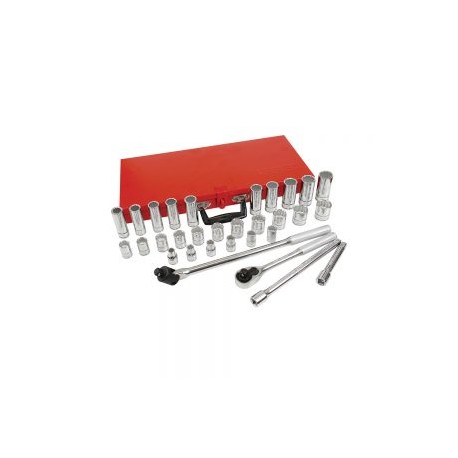 JUEGO DE DADOS Y ACCESORIOS URREA 54214A CON 32 PIEZAS METRICOS DE 1/2”