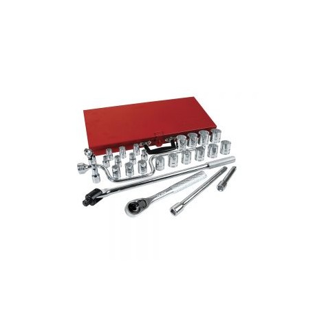 JUEGO DE DADOS Y ACCESORIOS URREA 54124 CON 28 PIEZAS EN PULGADAS DE 1/2”