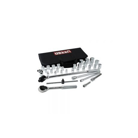 JUEGO DE DADOS Y ACCESORIOS URREA 5452PT CON 34 PIEZAS EN PULGADAS 3/8”-1/2”