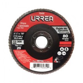 DISCO LAMINADO DE DESBASTE URREA FD458 4-1/2”X7/8” GRANO 80 13,300 RPM
