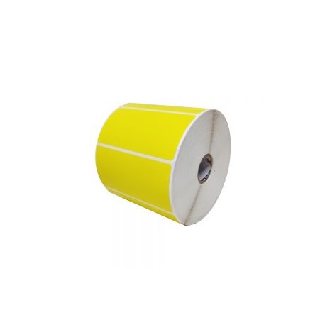 ETIQUETA DE TRANSFERENCIA TERMICA 102X76 MILIMETROS AMARILLO CON PLECA CENTRO DE 1” 1500 PIEZAS