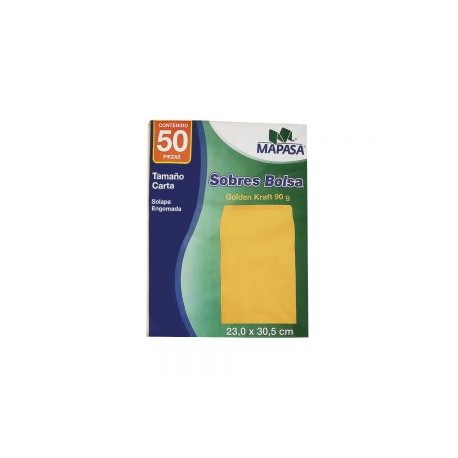 SOBRE BOLSA DE PAPEL KRAFT MAPASA IA0316 PAQUETE CON 50 PIEZAS TAMAÑO CARTA 90 GRAMOS